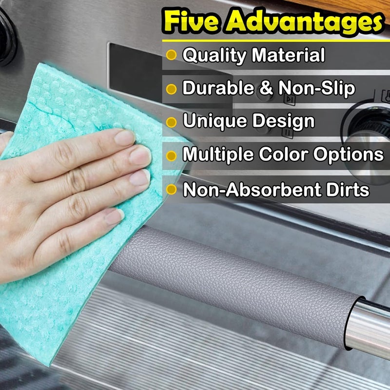 Royleath Refrigerator Door Handle Covers, 6PCS, Leather Kitchen Appliance Handle Covers, Keep Your Fridge Microwave Oven Stove or Dishwasher Clean, Stains Dirty Oils, Kitchen Decor(Bluish-Gray) - Image 3